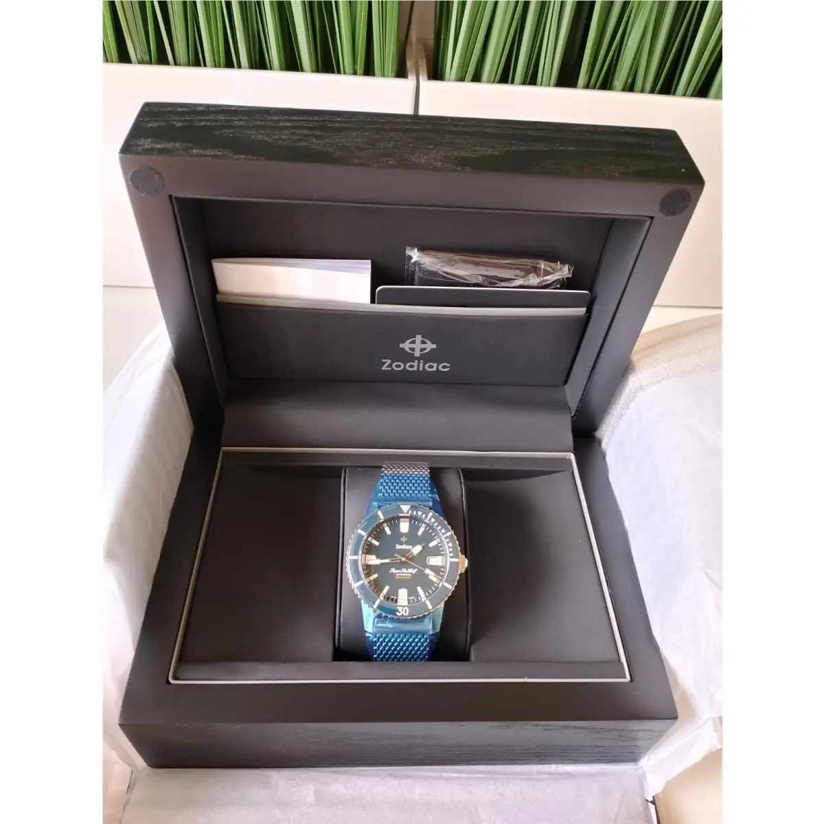 Super Sea Compression Diver Blue/silver Stainless Steel Black Dial Wristwatch ZO by Zodiac