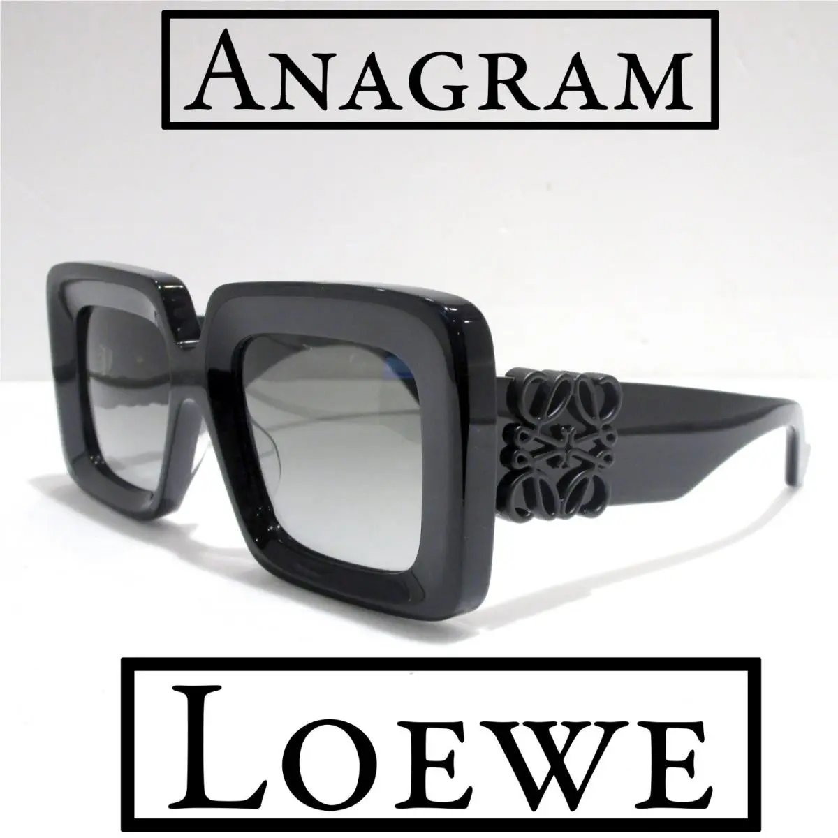 Anagram LW40176U 01B Sunglasses Women`s Oversize Chunky Square Shiny Black by Loewe