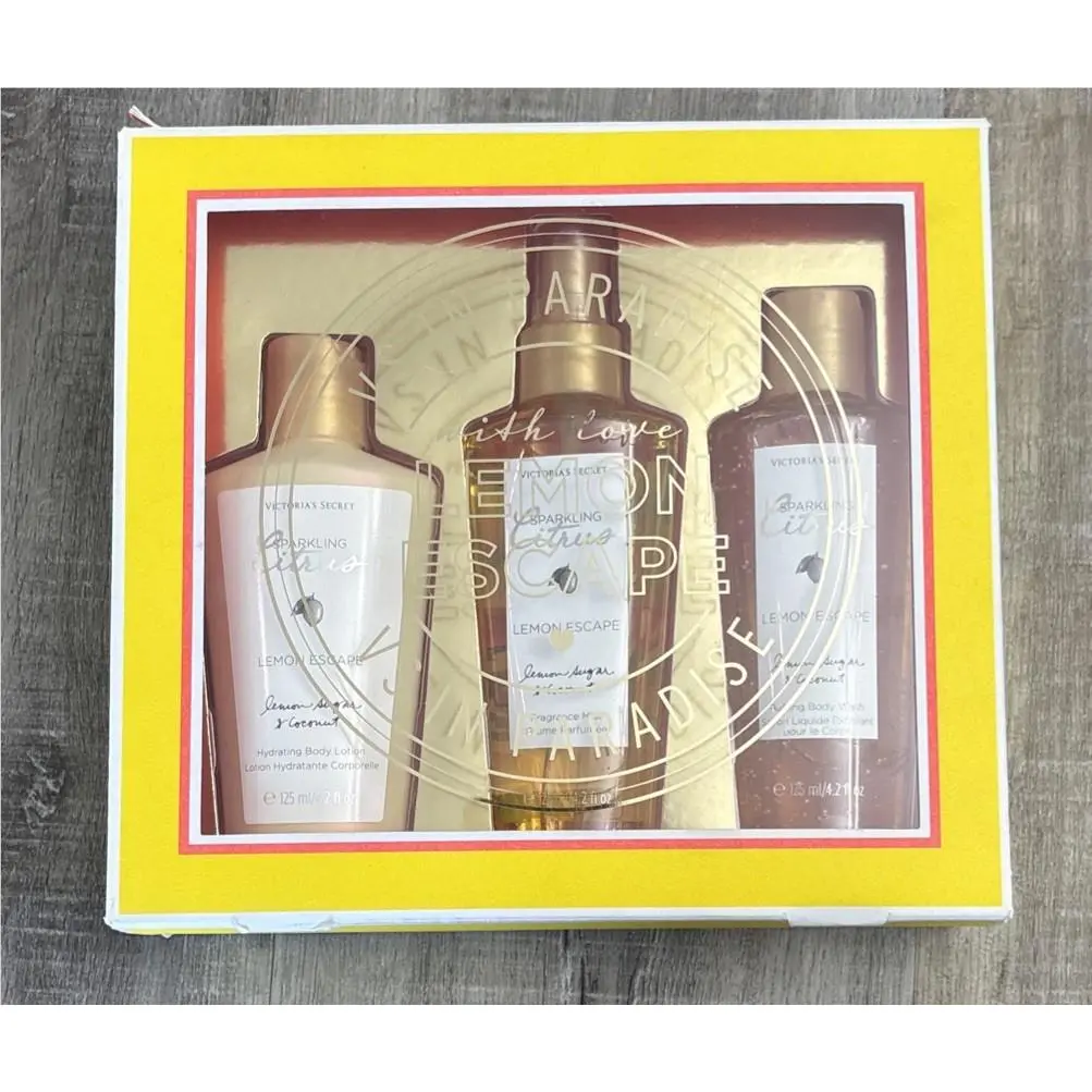 Victoria`s Secret Sparkling Citrus Lemon Escape Set Lotion Mist Body Wash Coconu