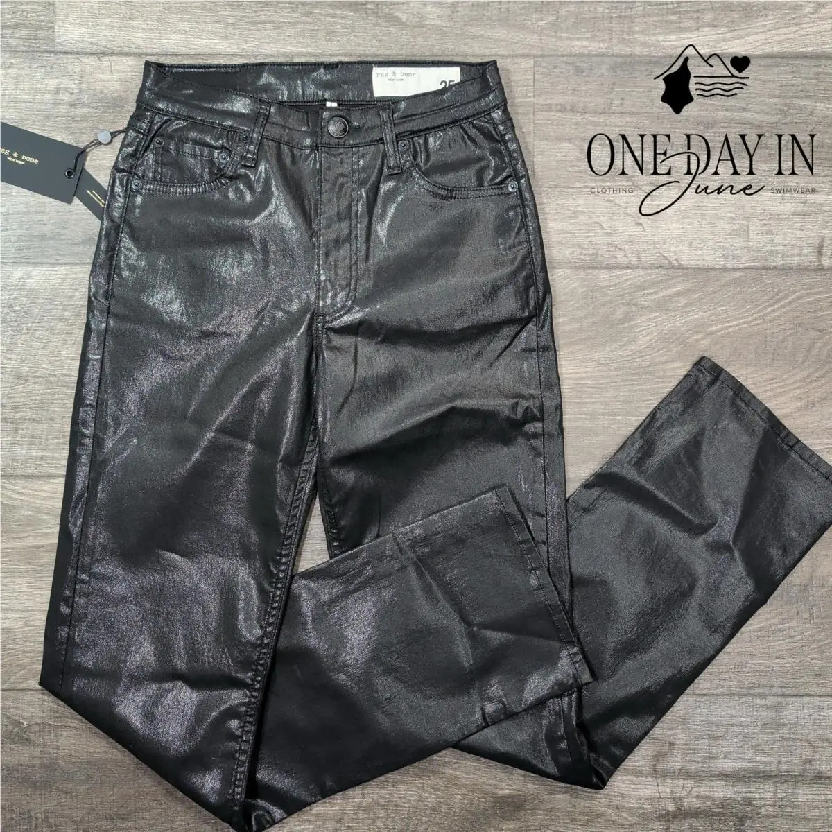 Rag Bone The Harlow Mid Rise Straight Coated Denim Jeans Size 0 25