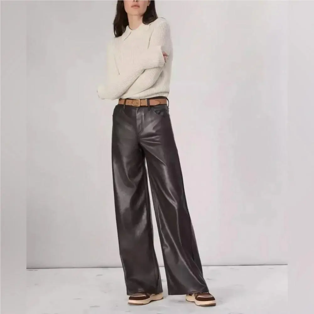 Rag Bone Sofie Leather Wide Leg Pant Size 31 Brown