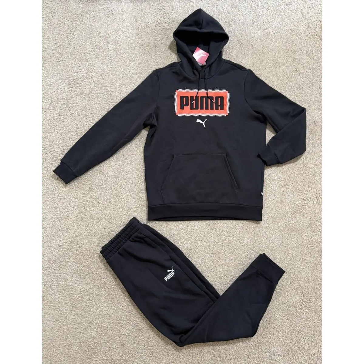 Tracksuit Mens Black 2 Piece Set Sweatsuit Hoodie Pants Size L by Puma
