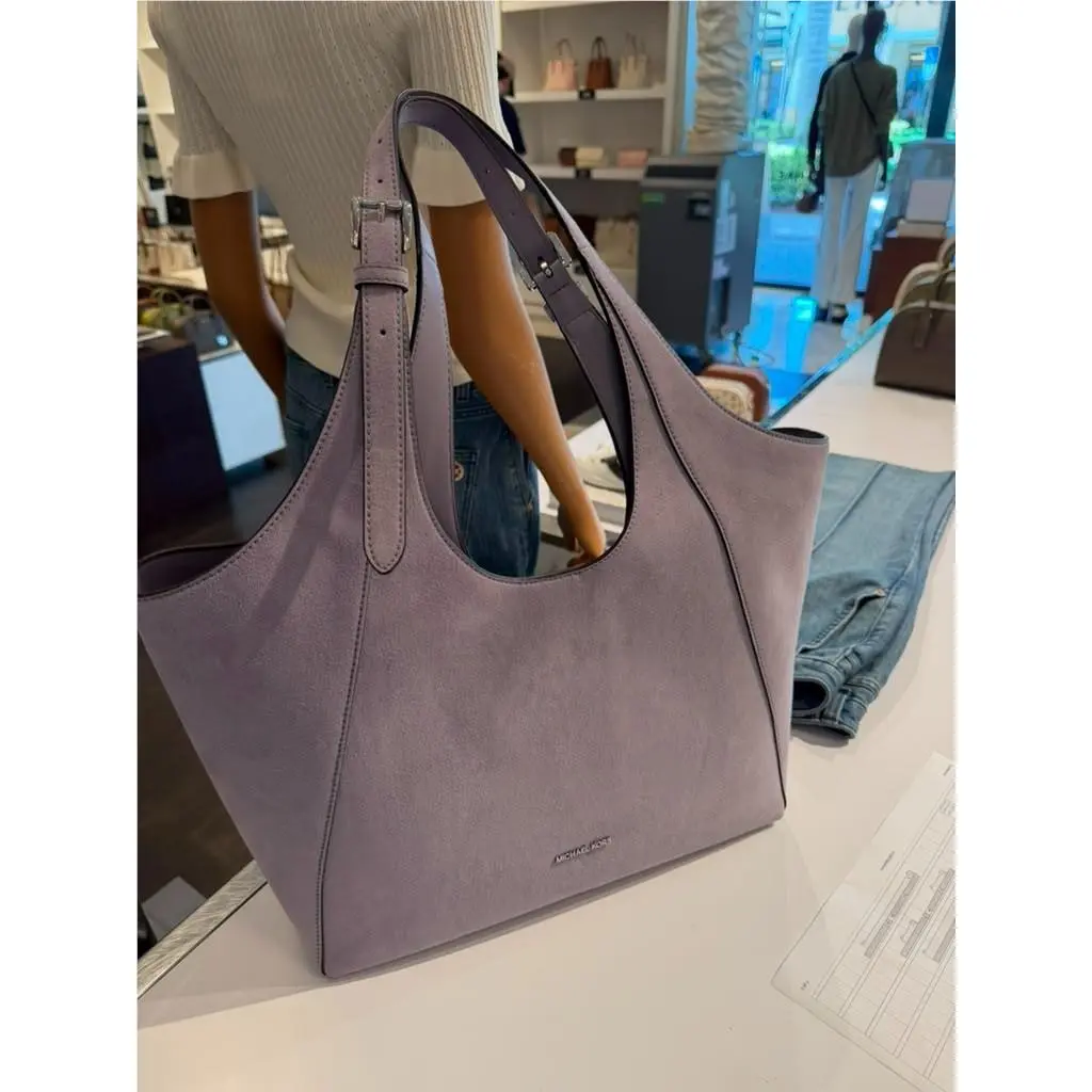 Michael Kors Bernie Womens Large Bonded Leather Blend Shoulder Tote Bag Lilac