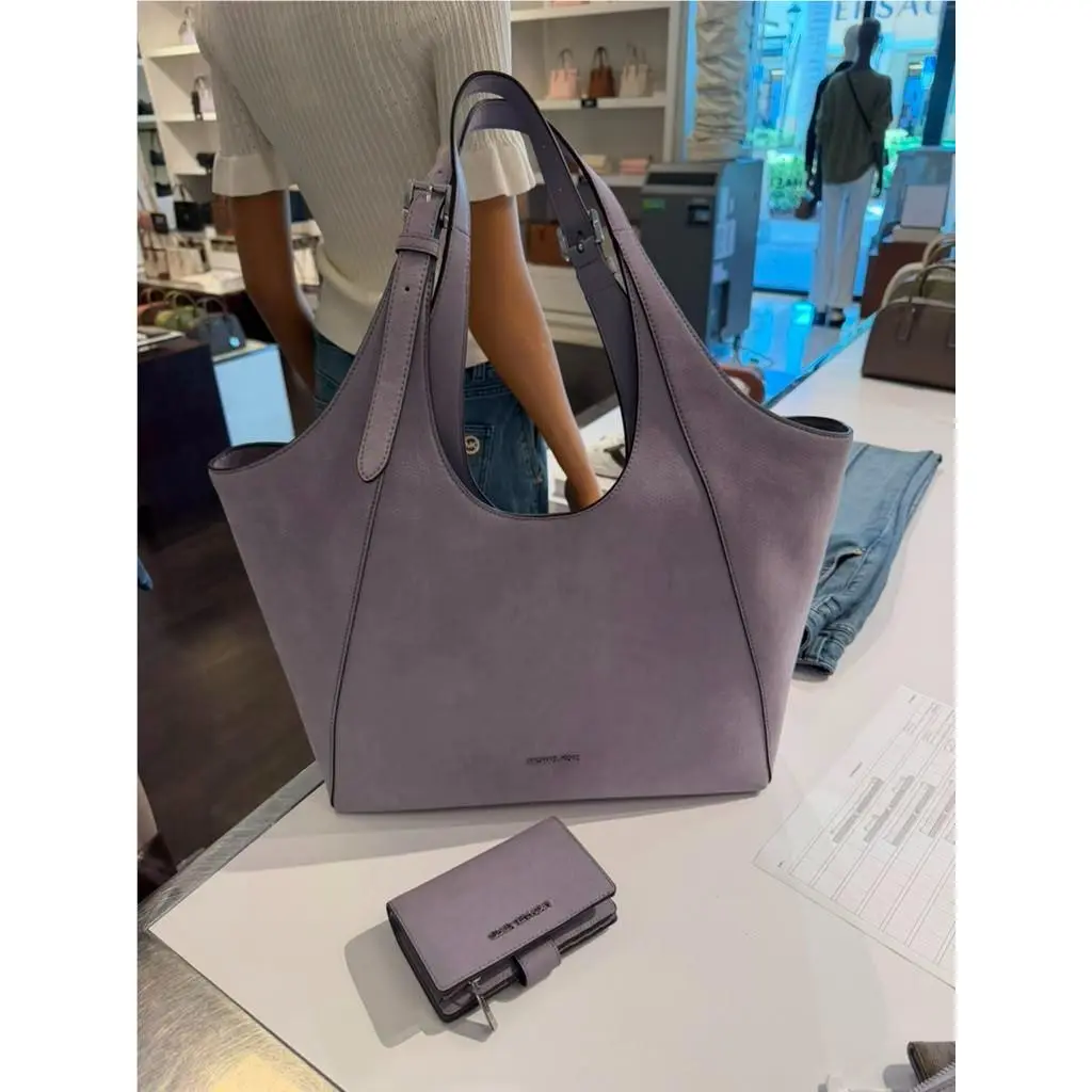 Bernie Women Large Shoulder Tote Bag + Bifold Leather Wallet Lilac by Michael Kors