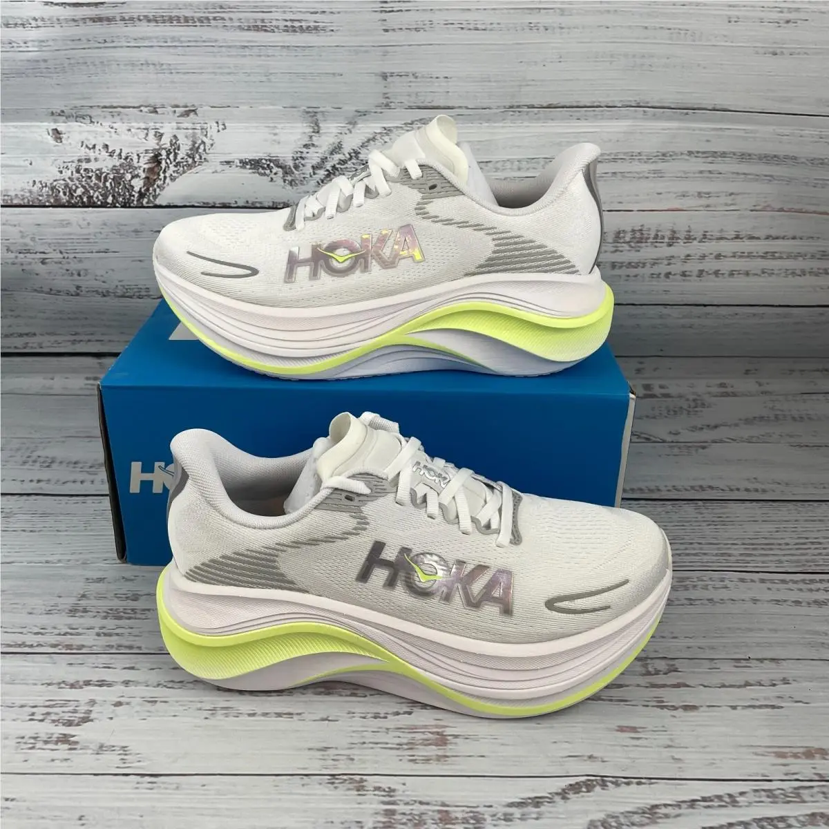 Hoka Skyward X 2 Womens Sz 6.5 B Running Shoes White/neon Yuzu