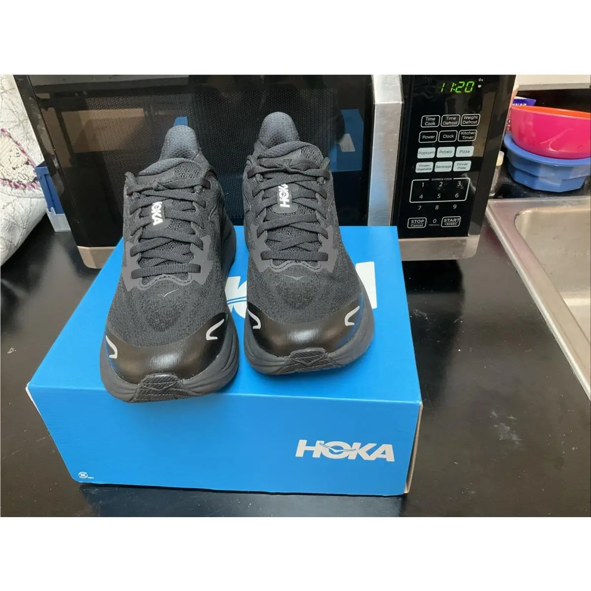 Hoka Clifton 10 Size 4.5 Big Kids Black Running Shoe Sneakers