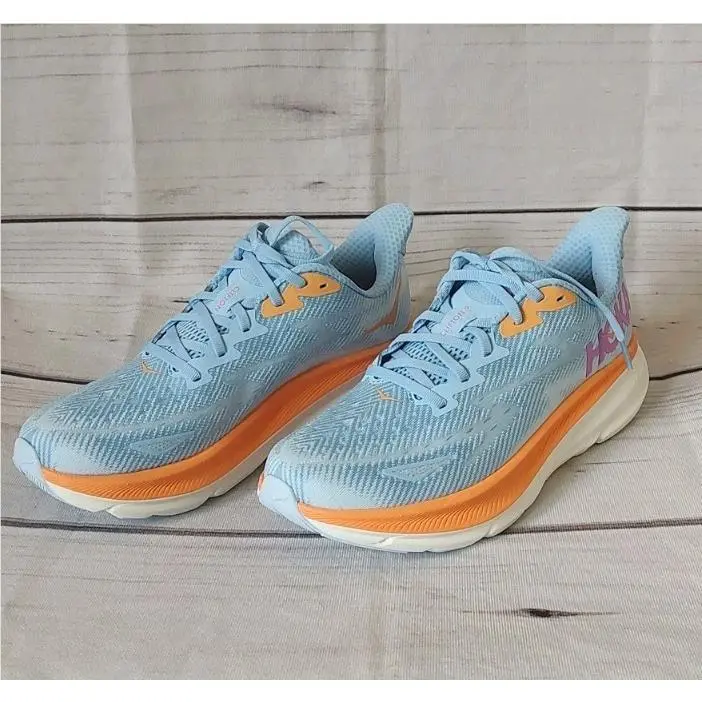 Hoka One One Blue/orange Women`s Running Sneakers Lace Up Mesh Low Top Sz 9.5