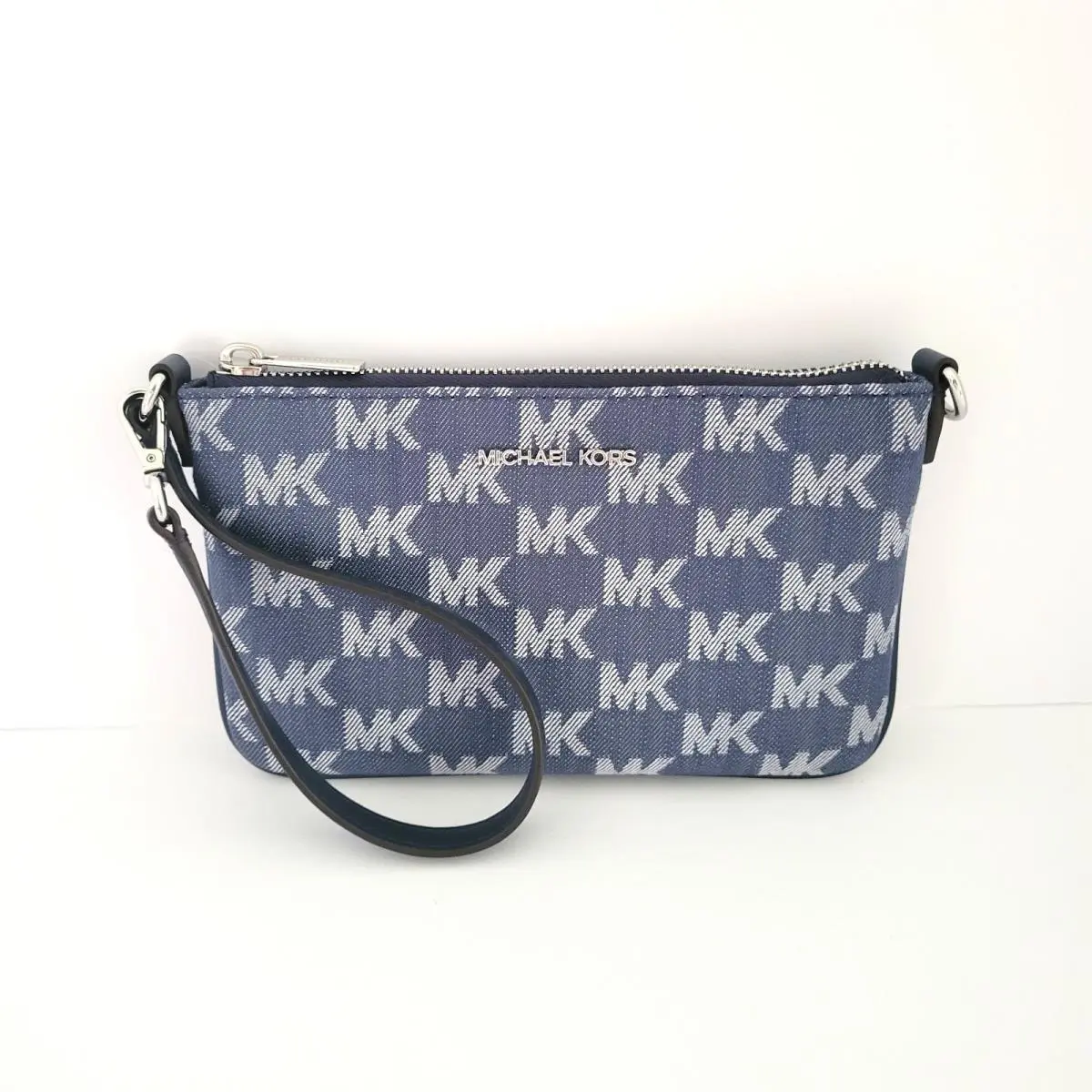 Jet Set Travel Small Convertible Pouch Wristlet MK Logo Denim by Michael Kors