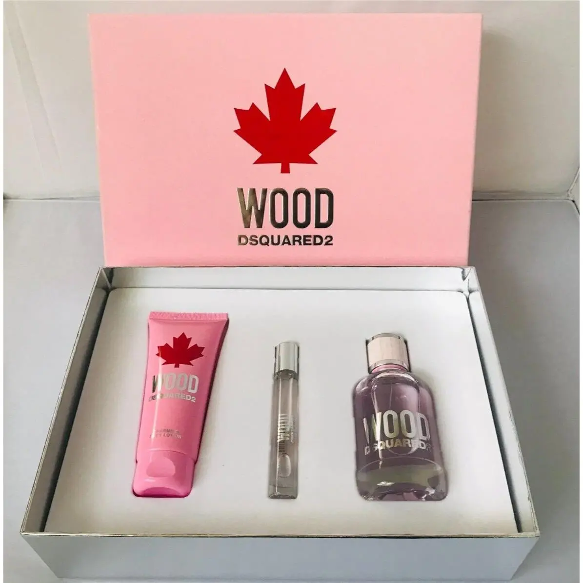 Wood DSQUARED2 Eau DE Toilette Natural Spray Travel Spray Body Lotion 3PC Gift by DSquared2