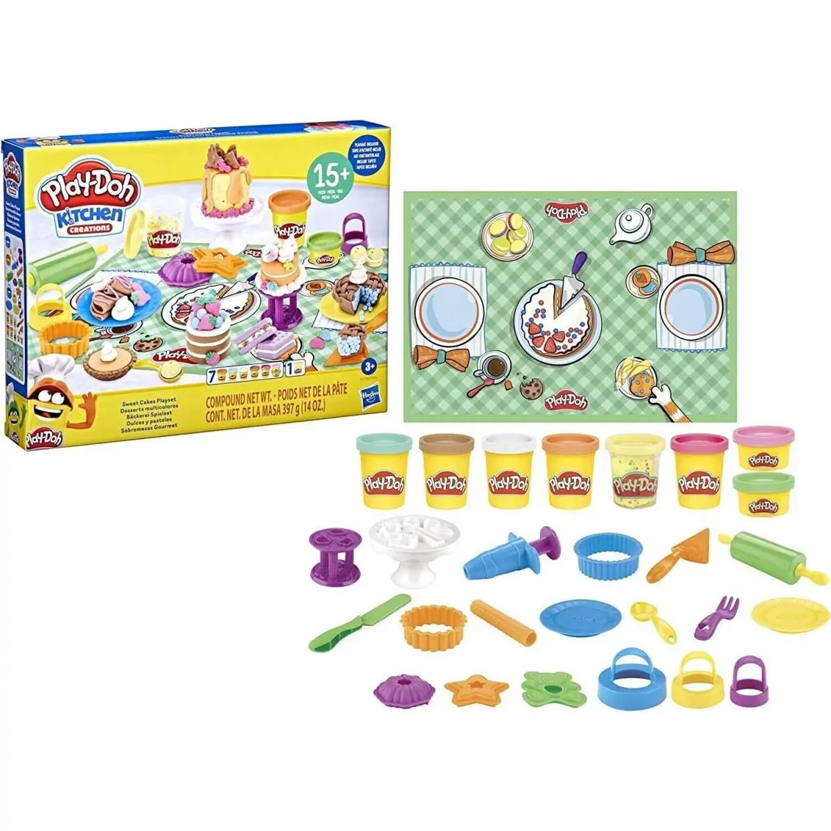 Play-doh Kitchen Creations Sweet Cakes Playset w/ 8 Colors Playmat 15+ Pcs