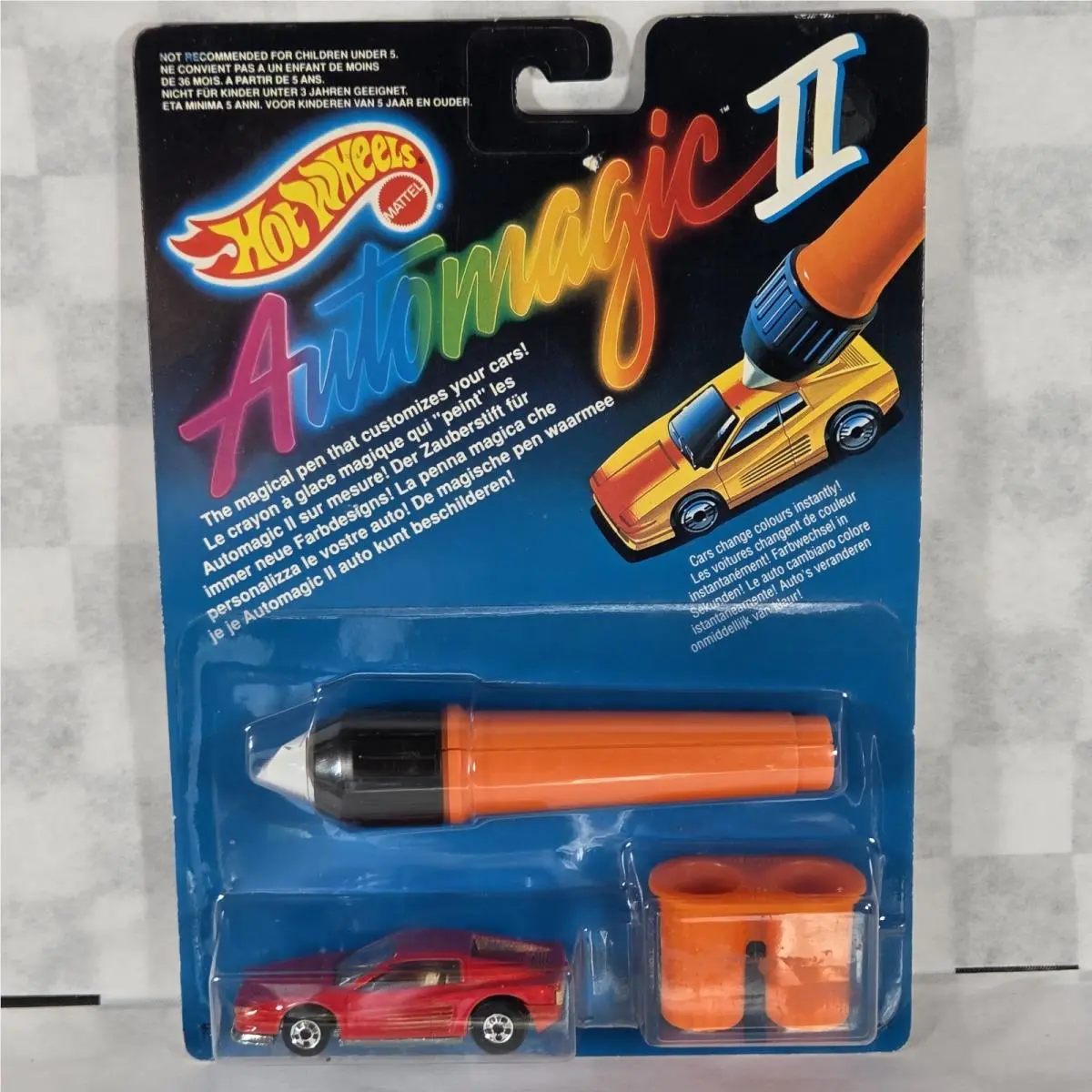 1990 Vintage Hot Wheels Automagic II Ferrari Testarossa Red International Card