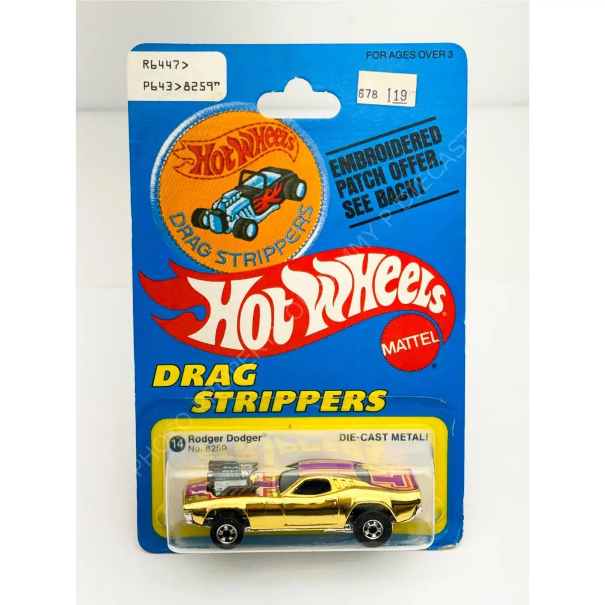 Hot Wheels Blackwall Rodger Dodger Drag Strippers 8259 Patch Card in Blister