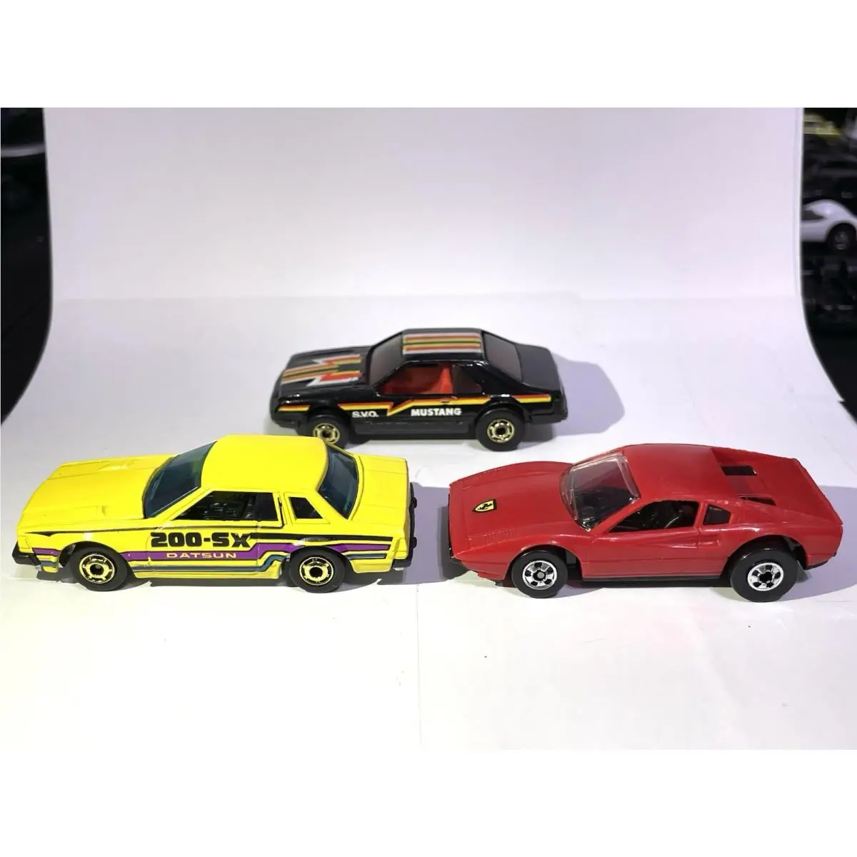 3 Hot Wheels Turbo Mustang Cobra Datsun 200sx Ferrari 308 Gtb