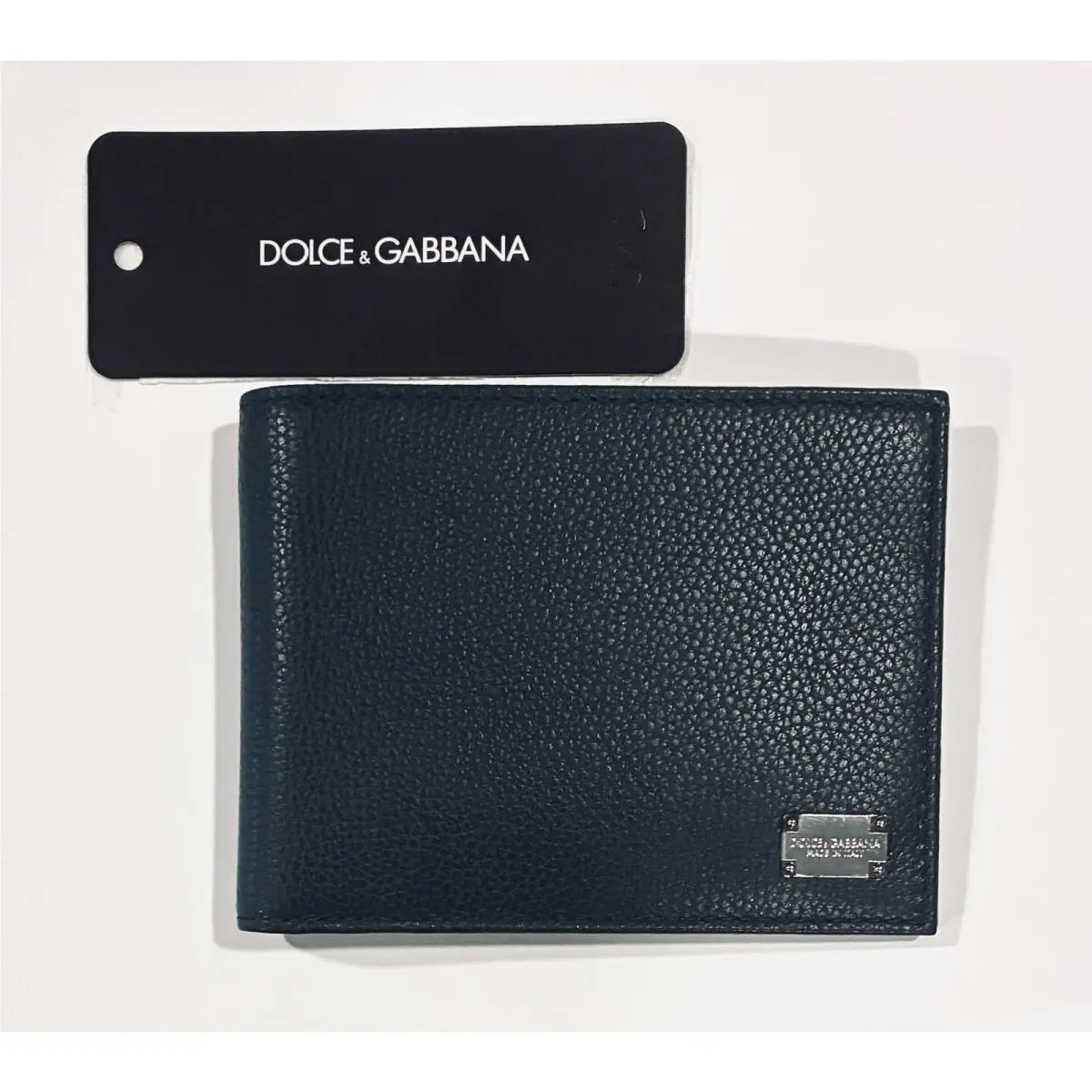 Dolce Gabbana Navy Leather Silver Logo Plate Dust Bag Bifold Wallet by Dolce & Gabbana