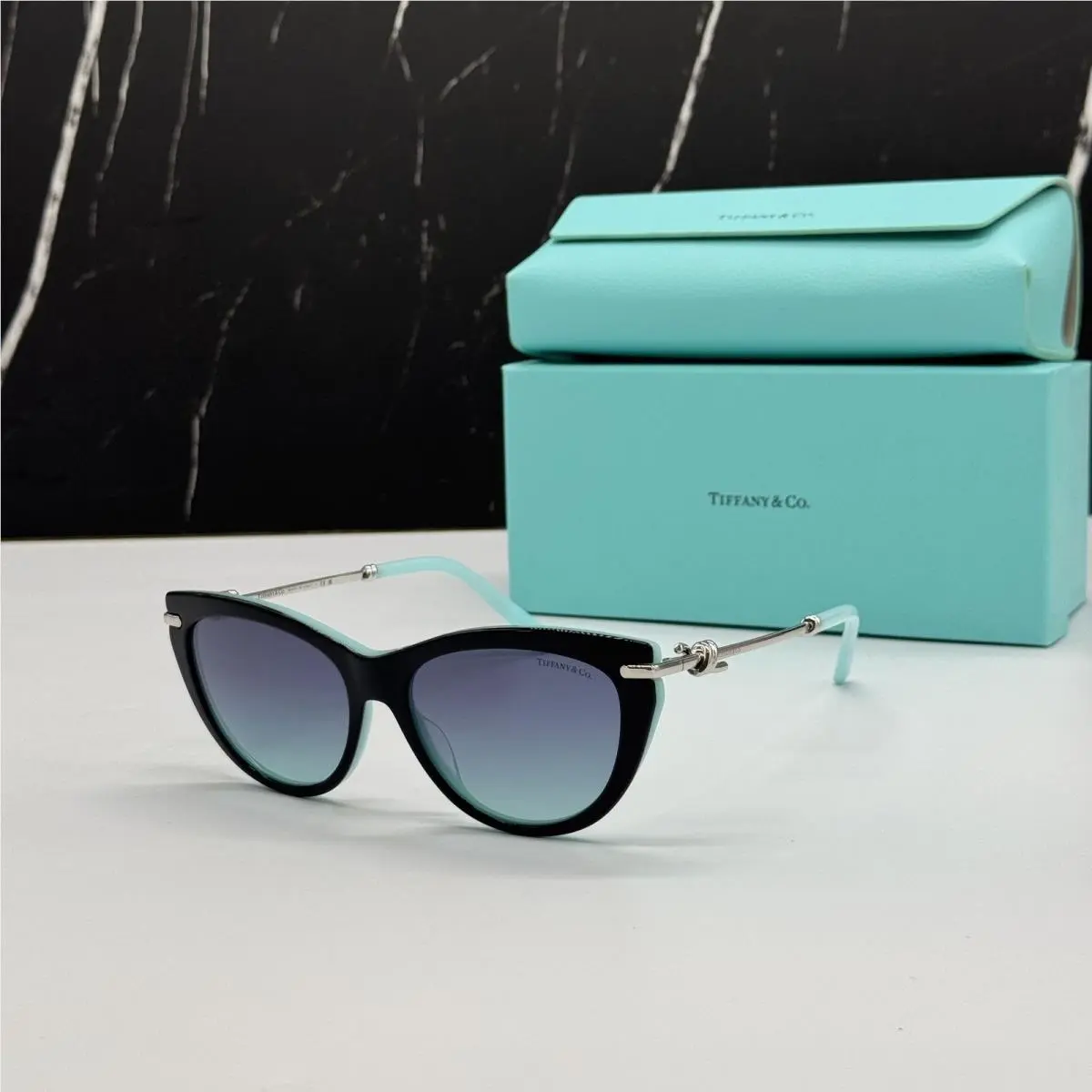 Tiffany Tiffany & Co TF4253 80559S Co TF4253 80559S Black Silver Blue Cat Eye Women Sunglasses by Tiffany & Co.