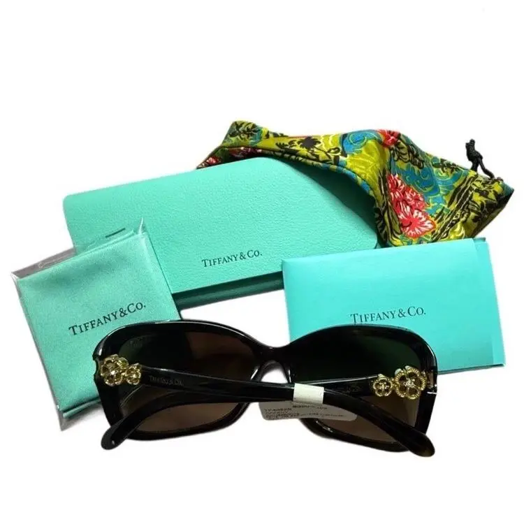 Tiffany Co. Dark Brown Tortoise Sun Glasses w/ Gold Accents with Case by Tiffany & Co.