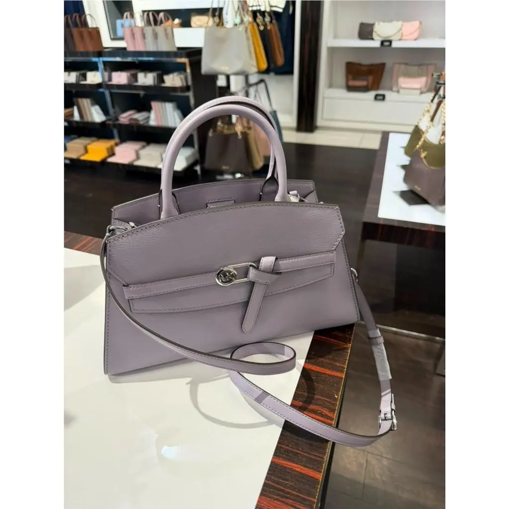 Greta Womens Medium Leather Detachable Strap Satchel Bag Lilac by Michael Kors