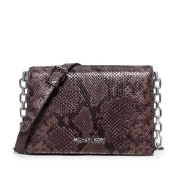 Brinkley MD Python Embossed Leather Cross-body Cinder 054 by Michael Kors