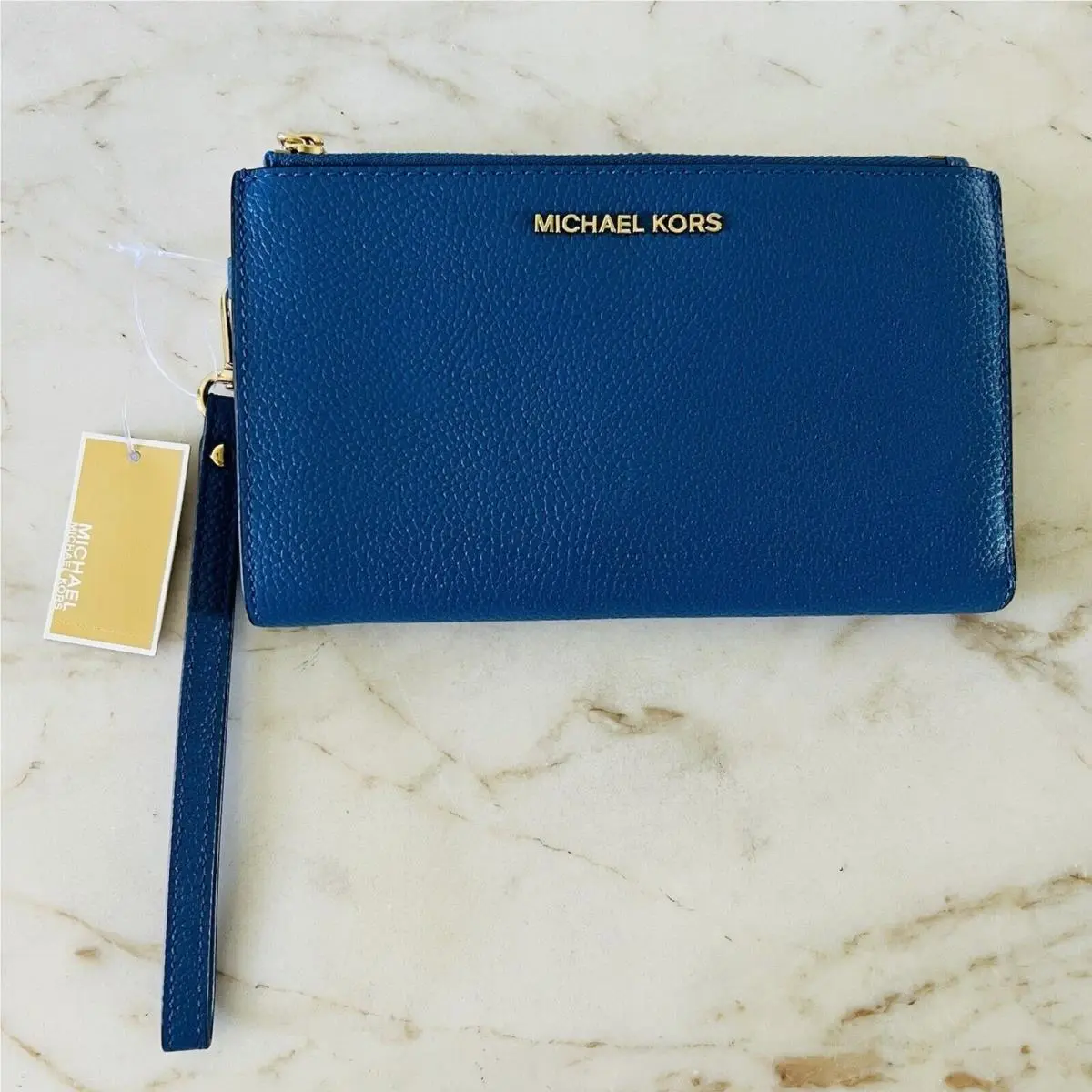 Vintage Blue Leather Double Zip Wallet Wristlet by Michael Kors
