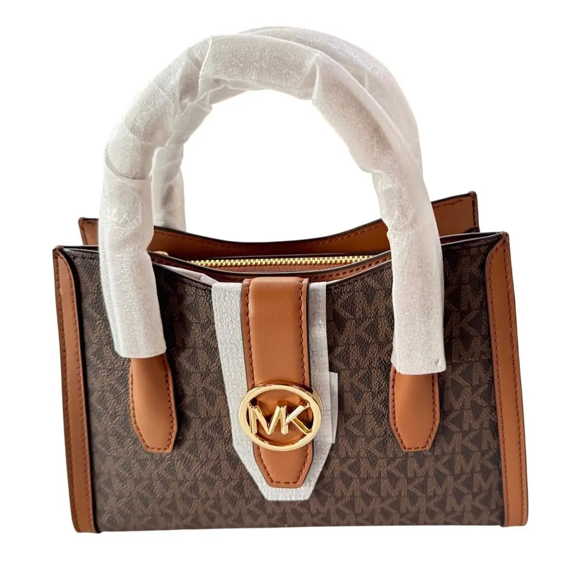 Michael Kors Brown Signature Logo Small Satchel Bag with Crossbody Strapnwt