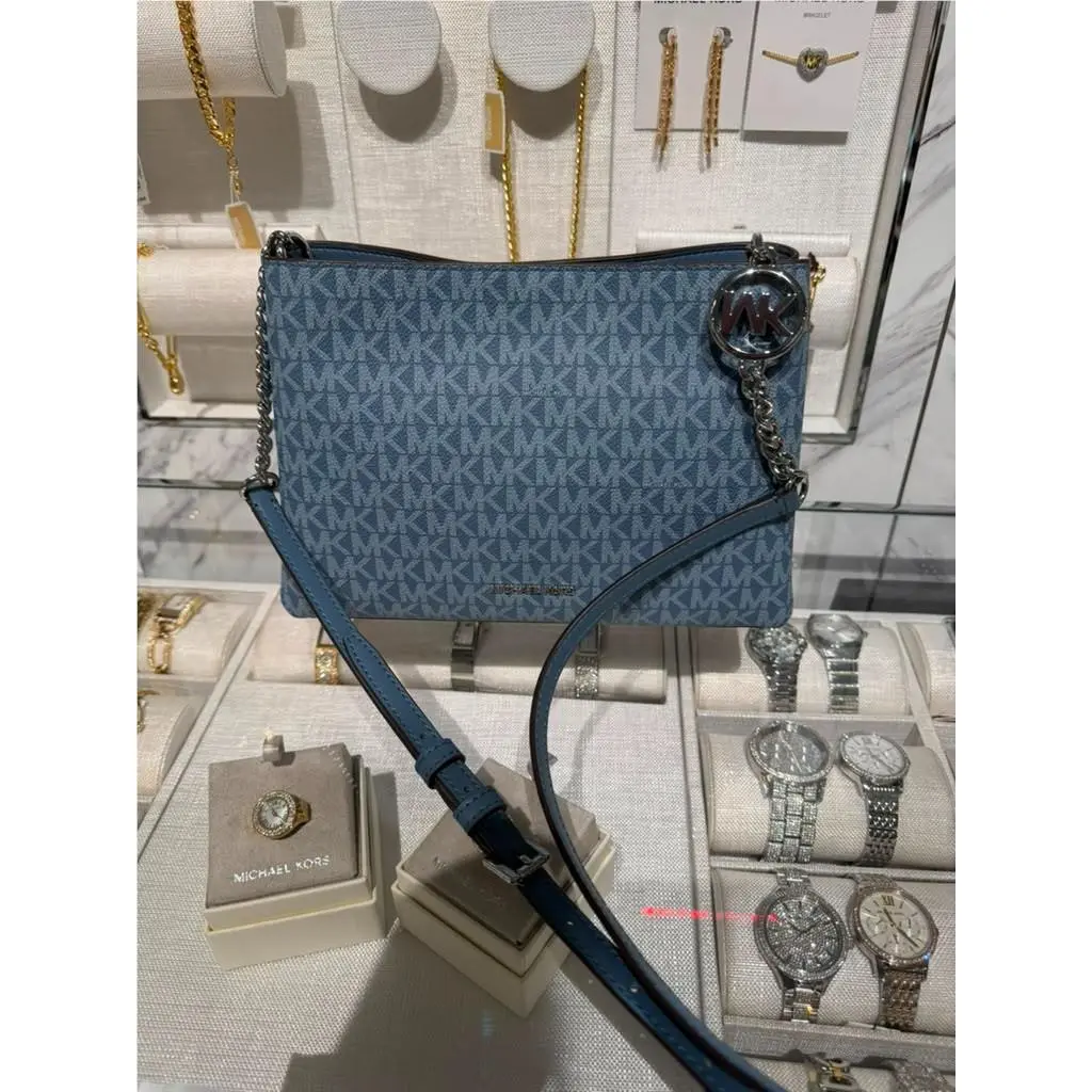 MK Christina Womens Small Signature Logo Crossbody Bag Canvas Denim by Michael Kors