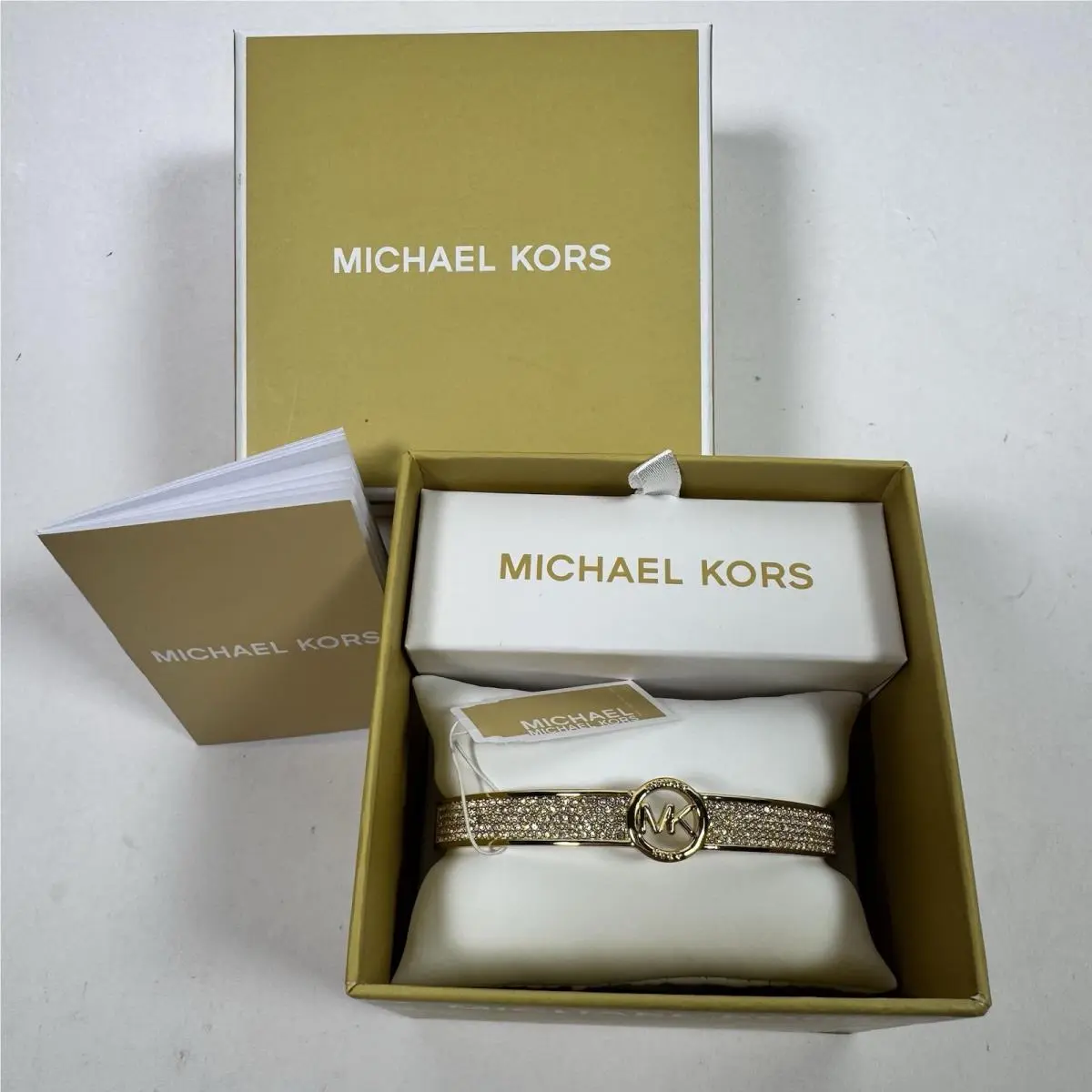 MKJX8003710 Gold Tone Pave Crystal MK Logo Bracelet by Michael Kors