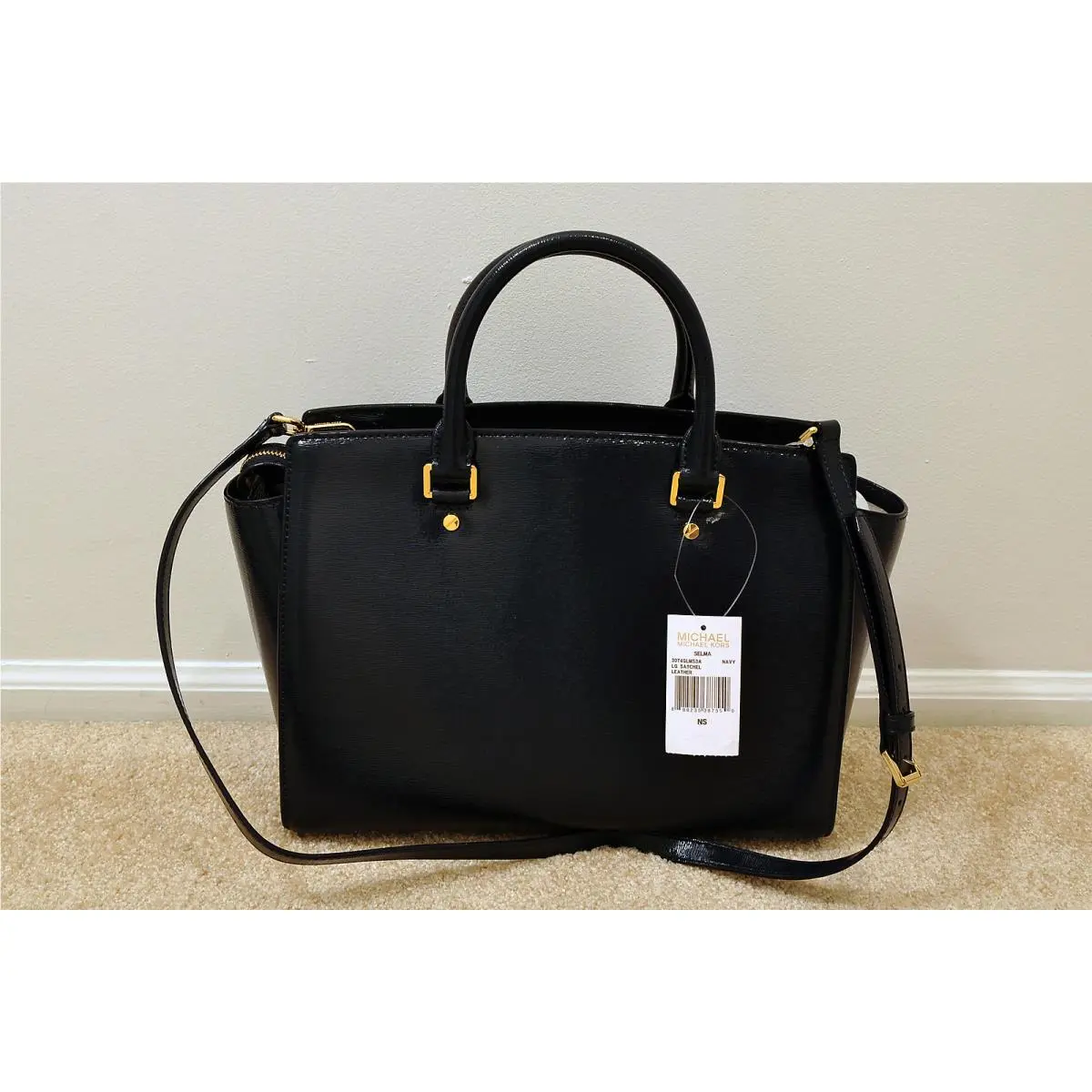 Kors Large Selma Patent Leather Satchel in Navy by Michael Kors