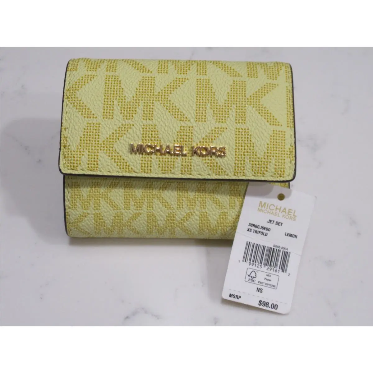 MK Logo Jet Set XS Trifold Wallet Lemon Yellow by Michael Kors