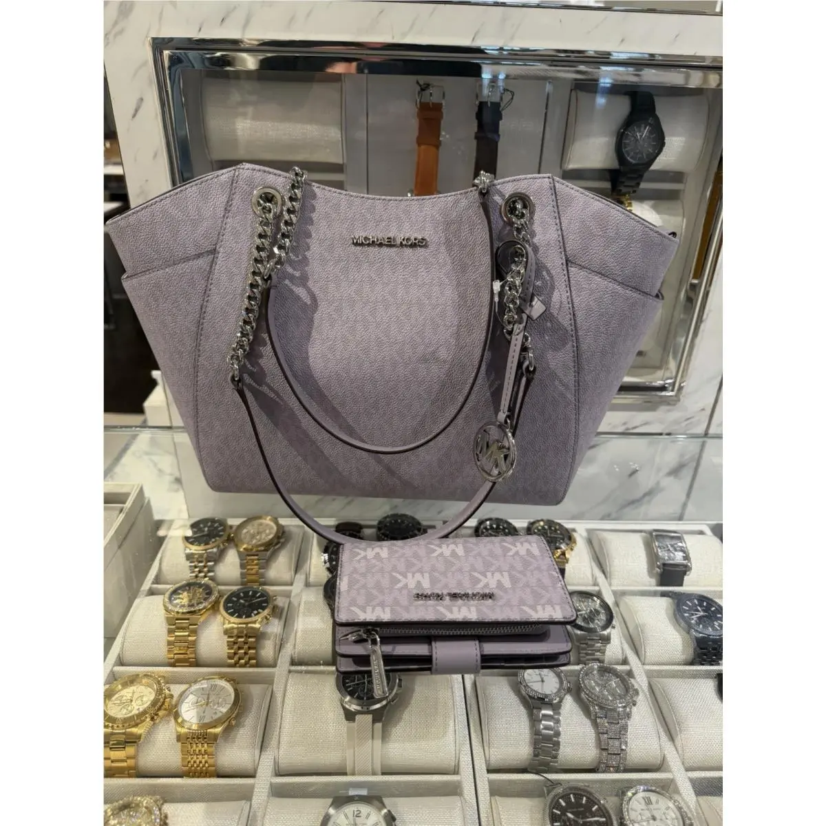 Jet Set Travel Large Chain Shoulder Handbag MK Tote + Bifold Wallet by Michael Kors