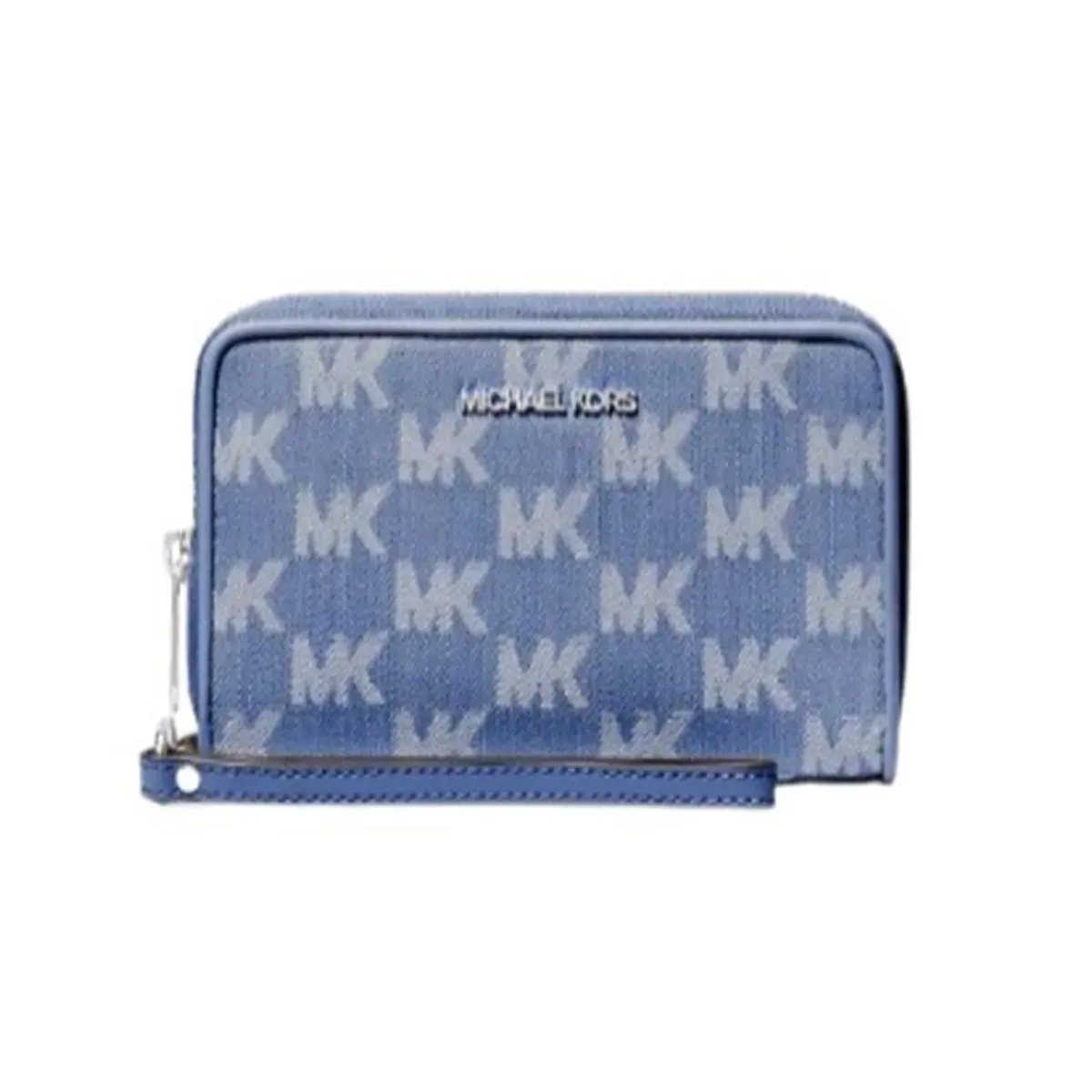 Michael Kors Jet Set Travel Large Logo Jacquard Denim Smartphone Wristlet 35S6ST - Exterior: Denim, Hardware: Silver
