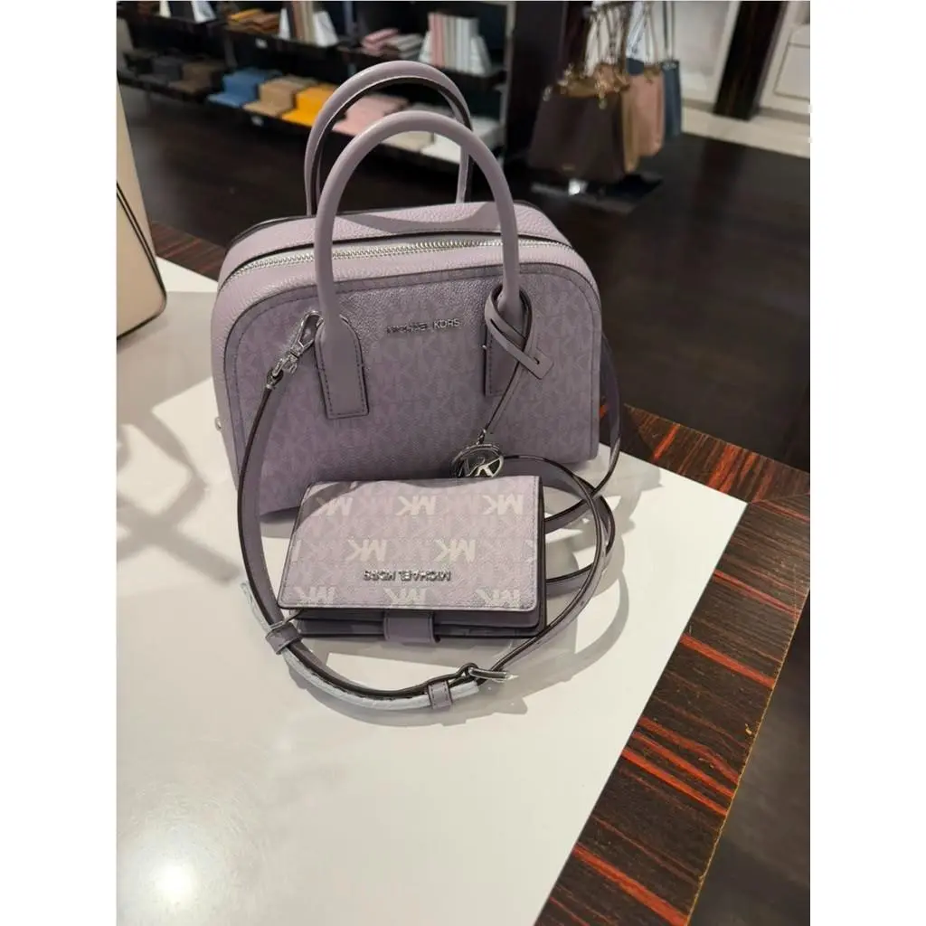 Ashton Small Signature Logo Messenger Bag + Bifold Wallet Lilac by Michael Kors
