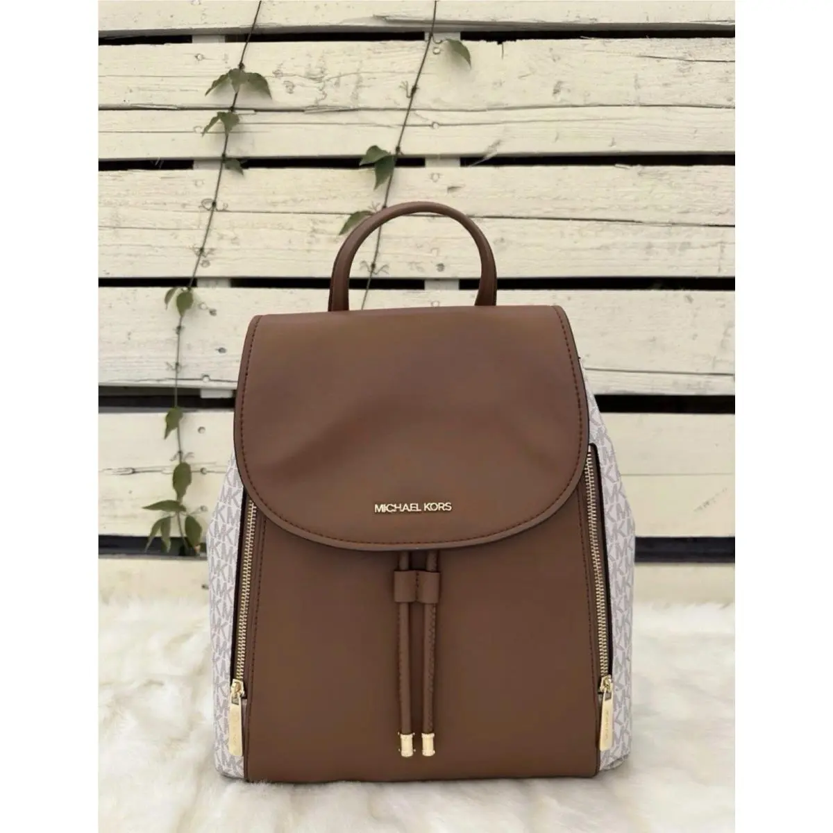 Phoebe Medium Flap Drawstring Backpack - Vanilla by Michael Kors