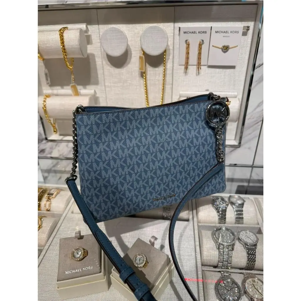 Christina Womens Small Signature Logo Crossbody Bag Canvas Denim by Michael Kors