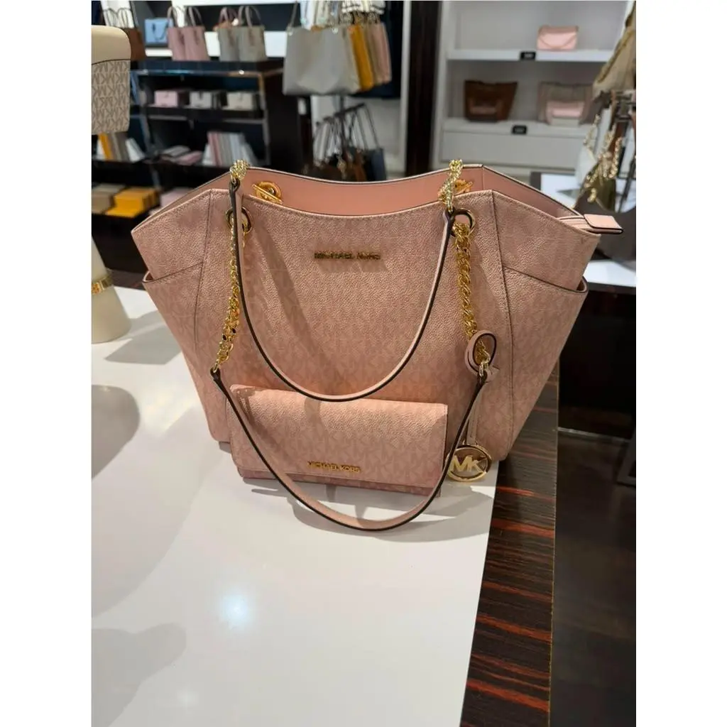 Jet Set Travel Chain Handbag Tote Bag + Trifold Wallet Powder Blush by Michael Kors