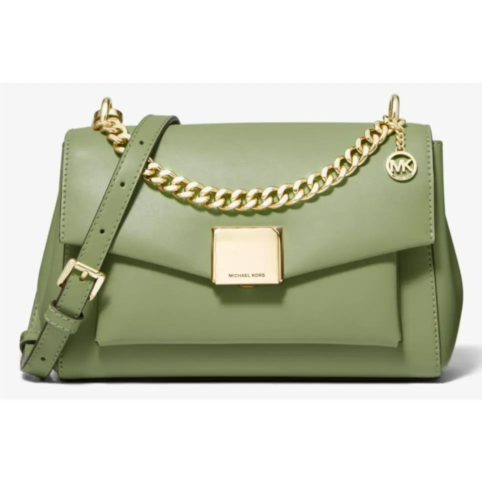 Lita Medium Sage Green Leather Chain Crossbody Shoulder Bag by Michael Kors