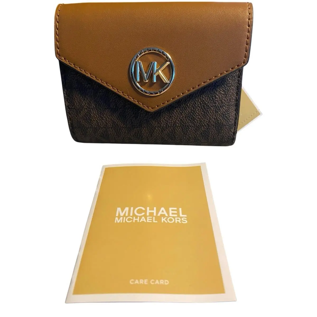 Carmen Greenwhich Medium Tri-fold Brown Acorn Coated Canvas Wallet by Michael Kors