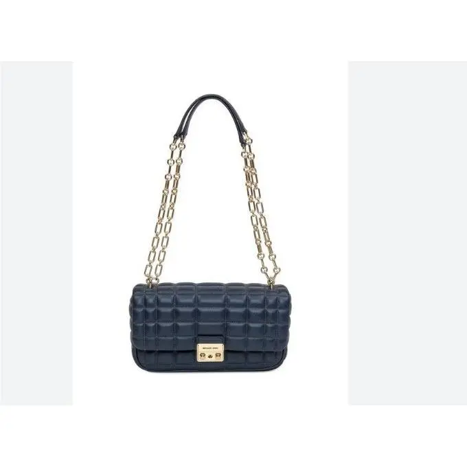 Tribeca Quilted Leather Convertible Shoulder Crossbody Bag in Navy by Michael Kors