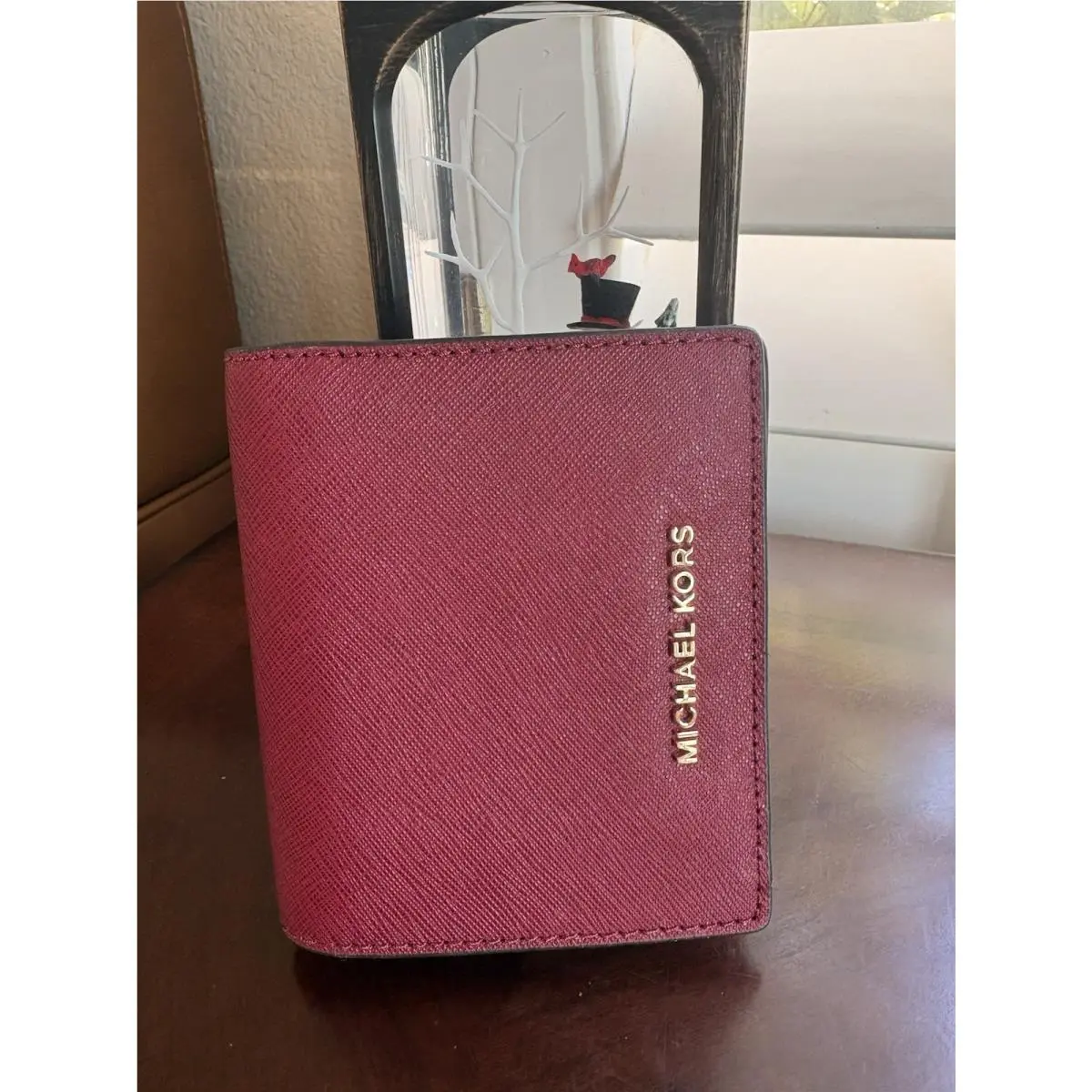 Mercer Carryall Card Case Small Folding Leather Wallet Cherry by Michael Kors