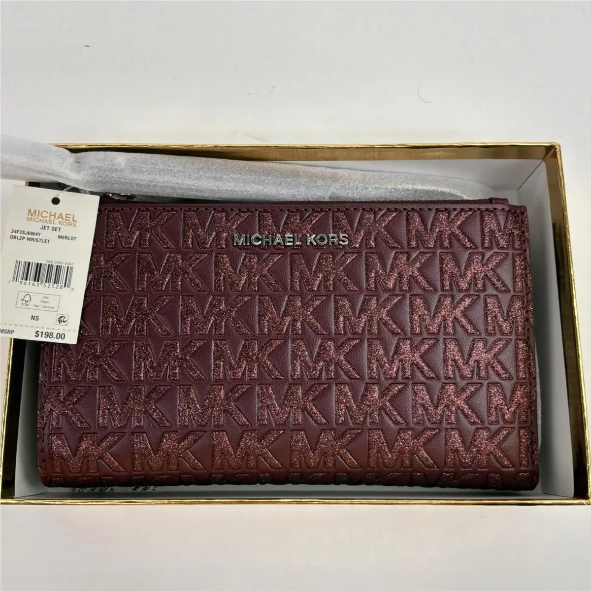Michael Kors MK Jet Set Travel Double Zip Wristlet Wallet Merlot Leather