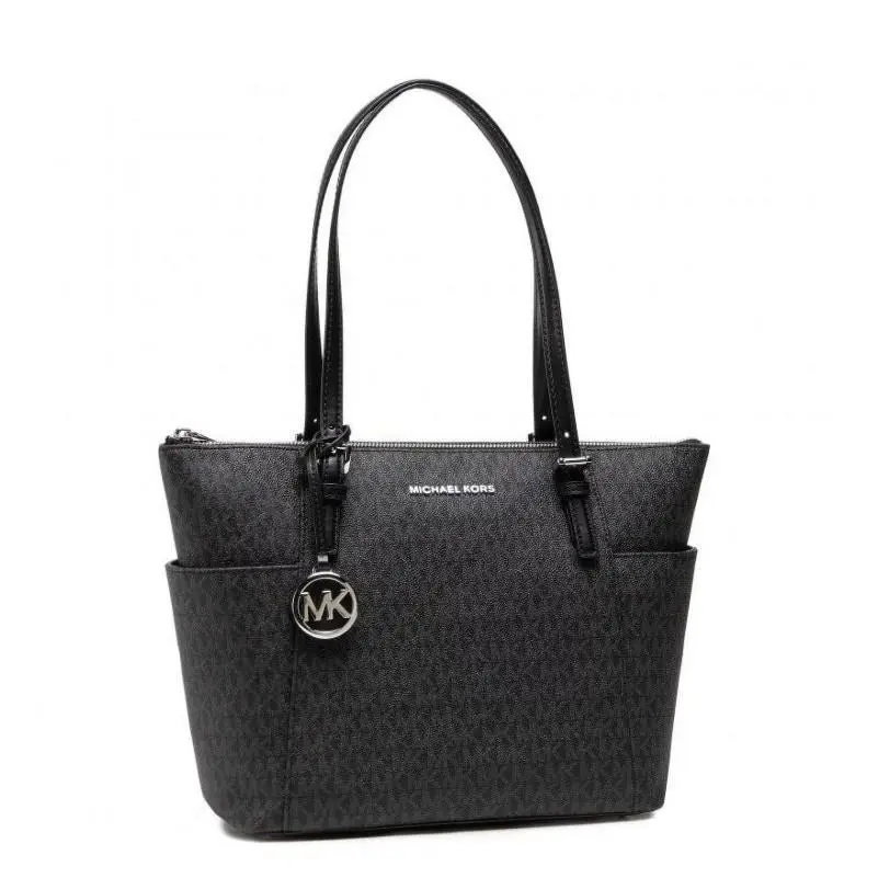 Kors Jet Set Item East/west Top Zip Tote Black/optic White - Exterior: Black