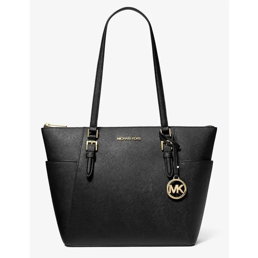 Charlotte Large Tote Bag Saffiano Leather Black by Michael Kors
