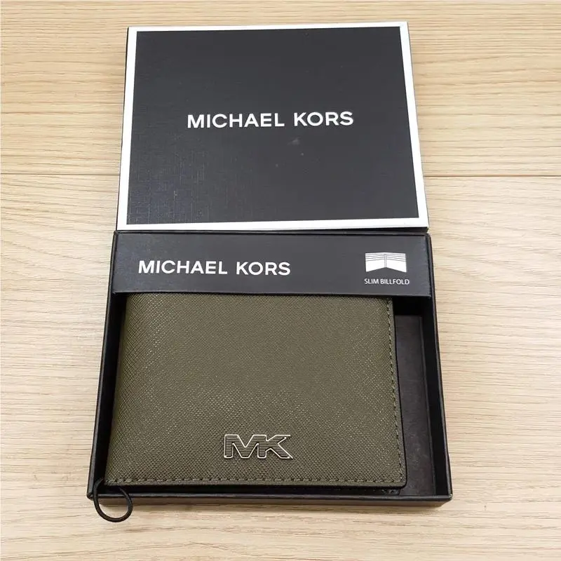 Michael Kors Mens Slim Bifold Wallet Olive Green Saffiano Leather Boxed