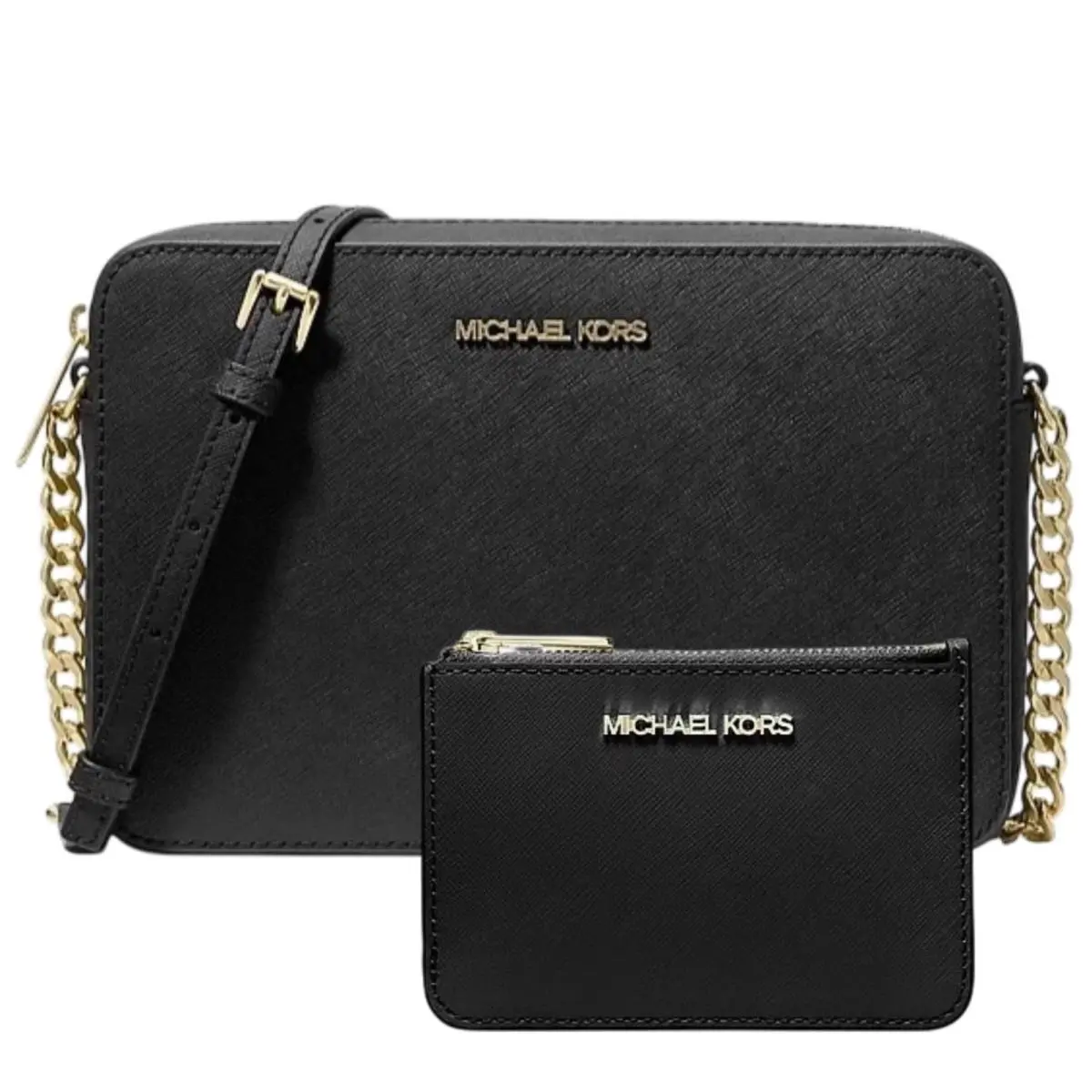 Jet Set Travel East West Crossbody Wallet Set Black/gold Tone by Michael Kors
