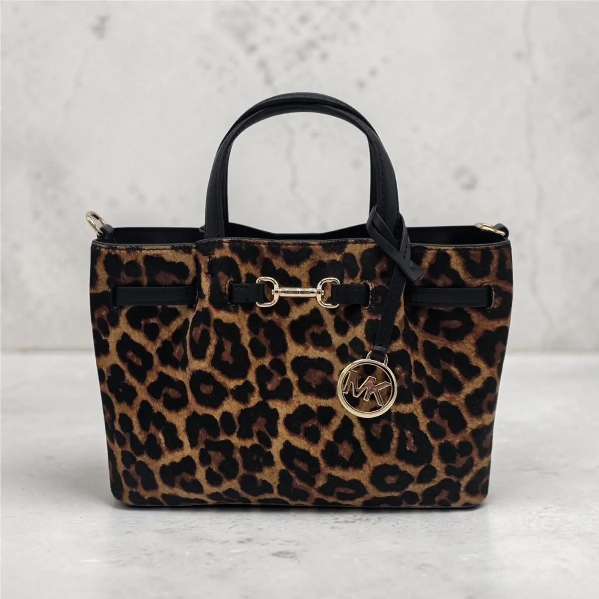 Carmen Small Satchel Leopard Haircalf Leather Butterscotch by Michael Kors