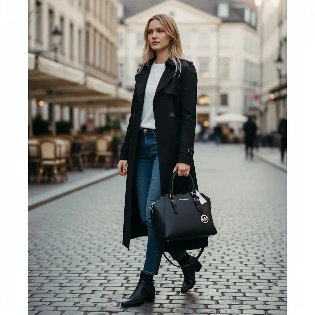 Ciara Large Top Zip Satchel Black Saffiano Leather 35H5SC6S3L by Michael Kors