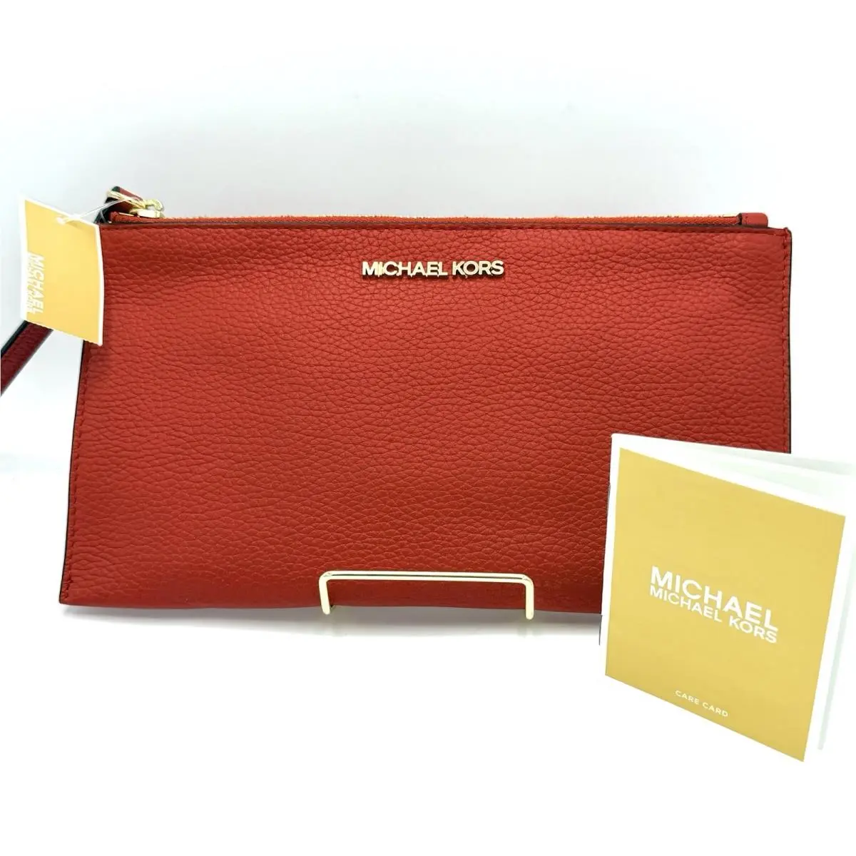 Jet Set Large Zippered Wristlet Clutch Credit Card Pockets Red by Michael Kors