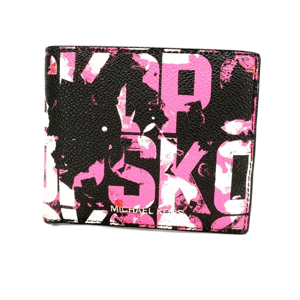 Mens Cooper Graphic Billfold Designer Wallet Pink/black/red Leather by Michael Kors