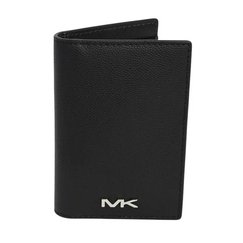 Black Malone Pebbled Leather Folding Card Case by Michael Kors