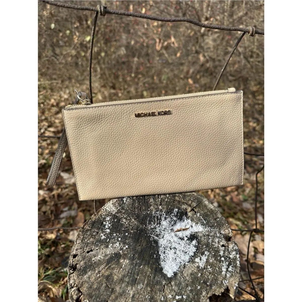 MK Clutch Wristlet  Cream Bisque LG Zip Clutch by Michael Kors