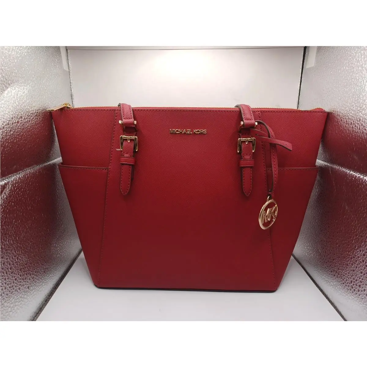 Charlotte Large Saffiano Top-zip Tote Bag-dark Cherry by Michael Kors